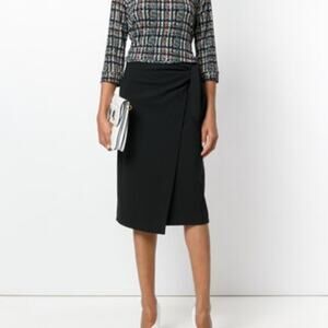 Diane von Furstenberg DVF Black Wool Side Knot Wrap Skirt Size 6
